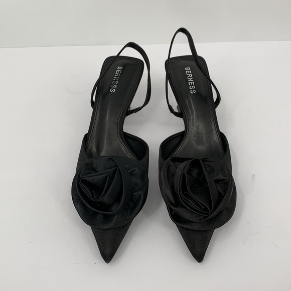 Berness Camellia black satin pumps shoe d'orsay kitten heel back strap new 10 - Picture 5 of 7